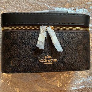 NWT Coach Top-Handle Cosmetic Bag/Vanity Case In Signature Canvas & Leather